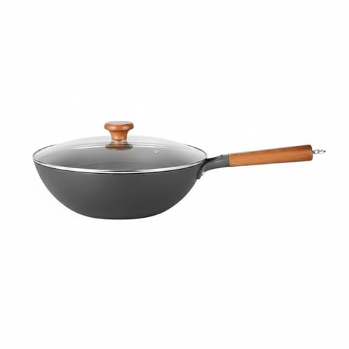 KiBcsLic Wok Titanio Antiadherente Resistente Al Óxido Sartén sin Revestimiento Saludable, Negro, Negro, 32 Cm