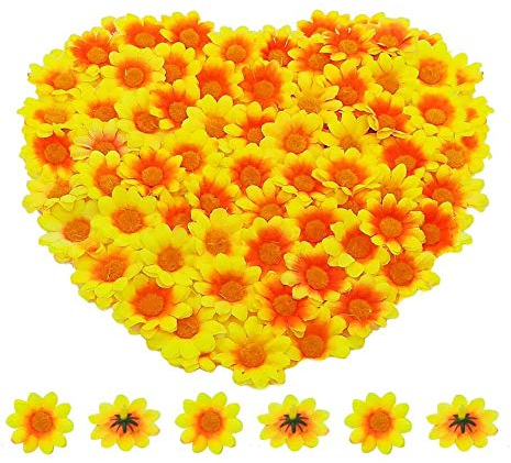 BornFeel Künstliche Gerbera Blumen Köpfe 100tlg. Daisy Sonnenblumen Blumenköpfe für DIY Hochzeit Party Handwerk Tischstreudeko (Gelb & Orange)
