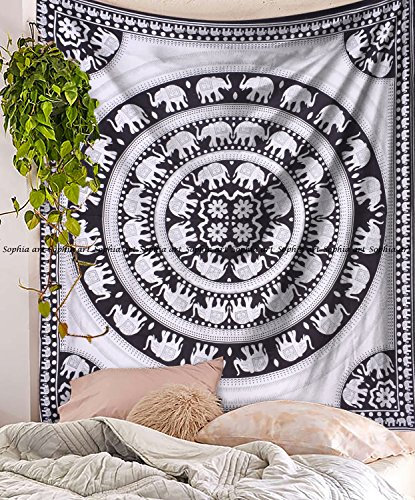 Sophia Art Hippie Wandteppich, Elefant, Mandala, Bohemian-Stil, indisches Wohnheim-Dekor, psychedelischer Wandbehang, Tagesdecke