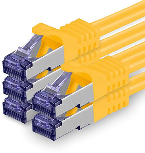 Cat.7 network cable 1m - yellow - 5 pieces - Cat7 patch cable (SFTP/PIMF/LSZH) raw cable 10 Gb/s with Rj 45 connector Cat.6a - 5 x 1 meter yellow