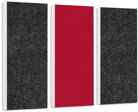 platino24 Schallabsorber-Set Colore aus Basotect G+ mit Akustikfilz, 3 Elemente in Anthrazit und Bordeaux, Lärmreduzierung zur Verbesserung der Raumakustik