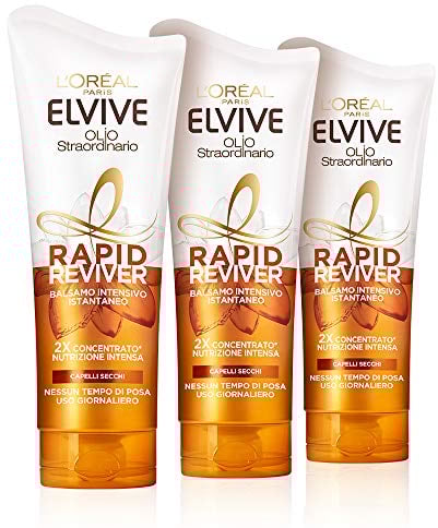 L'Oréal Paris Elvive Rapid Reviver Acondicionador Intensivo Instantáneo Aceite Extraordinario, Enriquecido con Aminoácido y Aceite de Jojoba para Cabello Seco, Paquete de 3