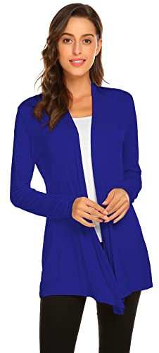 Cardigan da donna casual leggero a maniche lunghe con drappo morbido aperto davanti autunno spolverini (S-3X) - Blu - M