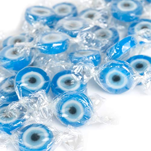 FOOD crew Türkisches Auge Rocks Bonbons blau - 500 g Rocks Bonbons handgewickelte Süßigkeit Großpackung - Sünnet Deko Masallah Nazar Bonbon zu Hochzeit, Valentinstag, Muttertag oder Zuckerfest