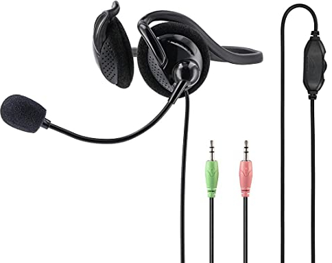 Hama PC Headset mit Nackenband (Office Headset mit Mikrofon, 2X 3,5 mm Klinkenanschluss, Headphones mit Nackenbügel, PC Kopfhörer mit gepolsterten Ohrmuscheln, flexiblem Mikrofonarm) schwarz