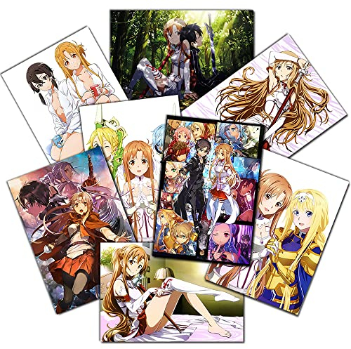 ePanda SAO Poster, Schwert Online-Kunstposter, Kirigaya Kazuto Kirito Merch, Kunstposter, ästhetische Wand-Collage-Set, Anime-Bilder, Kunstdruck, Wanddekoration, Kunstdruck, Set mit 8 Stück, 29,2 x