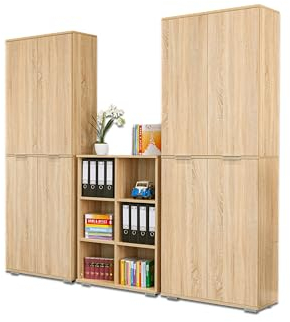 Bücherregal Set - Aktenschrankwand - Regalwand - [Multifunktional] - Aufbewahrungsschrank - Büro Möbel - Holzregale für Order - Set - 7 TLG. - Sonoma-Eiche | Arbeitszimmer Regal