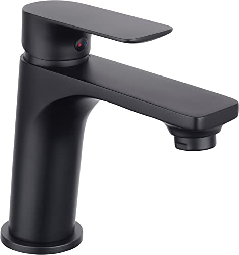 Cornat Waschtisch-Einhebelarmatur Noir - Black Edition - Matt schwarzer Messingkörper - Mühelose Schaftbefestigung - Mit Druck-Ablaufventil / Wasserhahn fürs Bad / Waschbecken-Armatur / NERS1