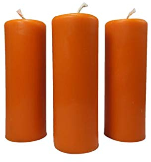 NKlaus 3x Stumpenkerzen rustikal Höhe 95mm Ø 34mm Tropfkerzen Bienenwachs orange 36362