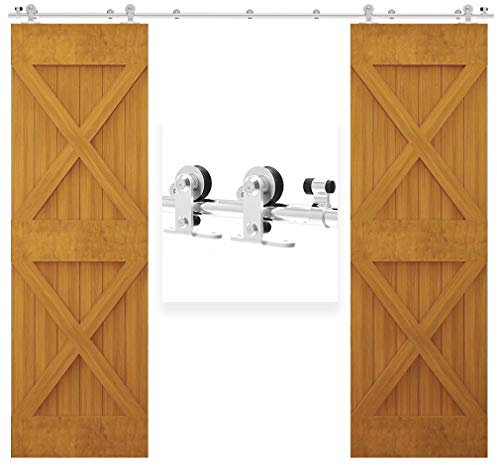 TSMST 244CM/8FT Stainless Steel Sliding Barn Door Hardware Kit Track Roller Closet Accessory for Double Door