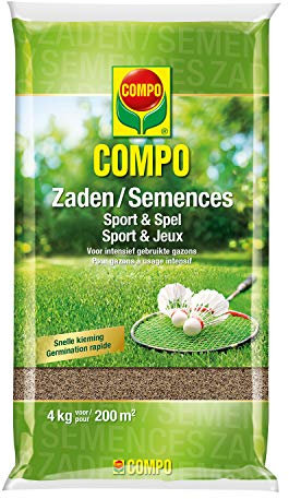 COMPO Gazonzaden Sport & Spel, voor intensief gebruikte rasen, bestand tegen veelvuldig betreden, snel zelfherstellend vermogen, voor 200 m², 4 kg