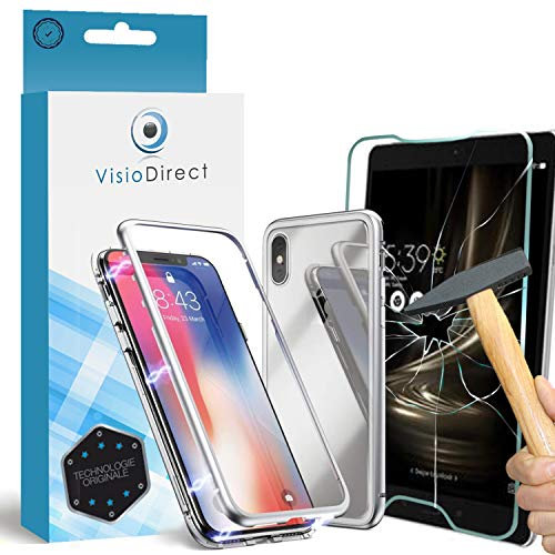 Visiodirect Verre trempé 3D pour iPhone XR 6.1+ Coque magnétique Argent de Protection Anti Choc