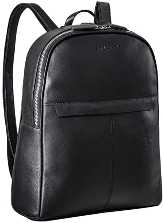 STILORD 'Renée' Arbeitsrucksack Leder Eleganter Rucksack Herren Damen Vintage Daypack für MacBook 13,3 Zoll Schultertasche zum Reisen Business Bag Echtleder, Farbe:schwarz