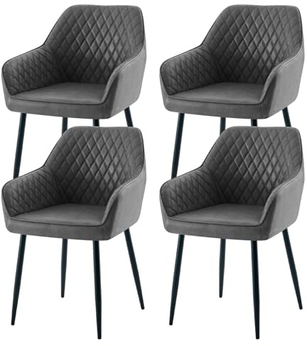 AINPECCA Set of 4 Faux Leather Dining Chairs PU Upholstered Seat with Metal Legs (FPU Grey, 4)