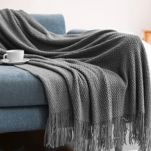 LumiSyne Gestrickte Decke Mit Quaste Einfarbig Ananas Grid Kuscheldecke Strickdecke Tagesdecke Überwurf Couchdecke Dekorative Decke Für Sofa Bett 230x130cm