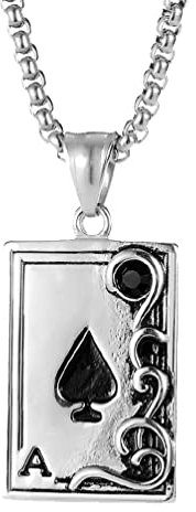 Holibanna Stainless Steel Ace of Spades Necklace for Men Playing Card Pendant Chain Punk Style Silver Jewelry for Party and Daily Wear