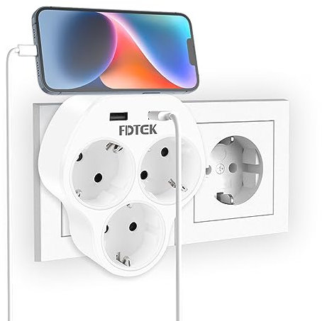 Enchufe de Pared 4000W, Regletas Enchufes con 3 Tomas de CA y 2 USB Puertos, Adaptador Triple Enchufe Multiple Compatible con Móvil y Pad, Hogar, Oficina y Viaje