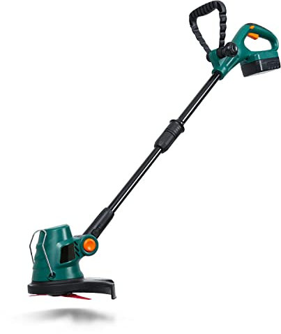 Jiubiaz Débroussailleuse sans fil avec batterie 2,0 Ah, 20 lames en nylon et chargeur, 20 V, cercle de coupe 230 mm, manche télescopique, tête rotative