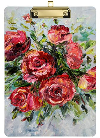Fresh Bouquet Roses Presse-papiers A4 format lettre en carton dur décoratif avec clip en métal doré 23 x 32 cm pour étudiants, infirmières, bureau