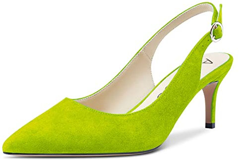 Aachcol Donna Slingback Pumps Spillo Medio Tacco Heel a Punta Cinturino alla Caviglia da Matrimonio Ufficio Feste Dress Scarpe Sandali 6 CM Verde Lime Scamosciato 40 EU