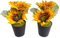 künstliche Sonnenblume mit 2 Blüten im schwarzen Kunststofftopf (2 Stück)