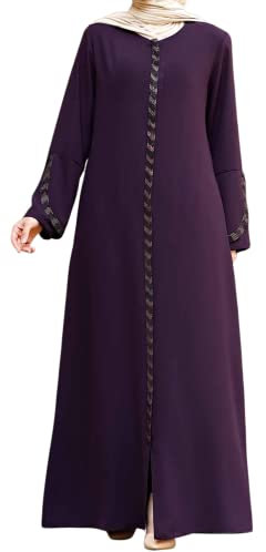 istanbul styles Damen-Abaya, langärmelig, offener Steinbruch, bodenlang, Reißverschluss, bodenlang, türkisch-islamische Mode (DE/NL/SE/PL, Alphanumerisch, XL, Regular, Regular, Lila)