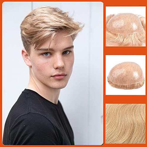 Zakya Echthaar Toupet für Männer,100% Echthaar,Leichte Mittlere Dichte,Perücke für Männer Haarersatzsystem,Basisgröße 20 x 25 CM