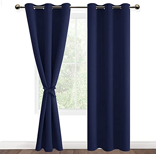 DWCN Blickdichte Vorhänge Schlafzimmer Ösenvorhang Verdunkelungsgardinen mit Ösen 2 Stücke Thermogardine für Wohnzimmer, Dunkelblau, 228x117cm(HxB)