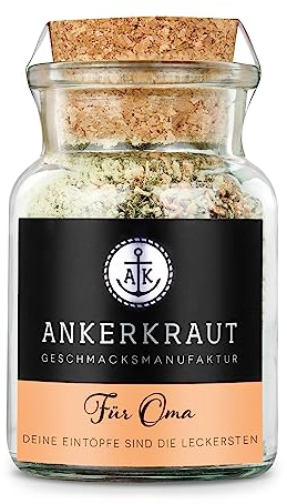 Ankerkraut Für Oma Gewürz, Würzige Zutaten für Eintopf, Sonderedition als Geschenk für die Großmutter, mit Pfeffer, Karotte und Knoblauch, 90 g im Korkenglas