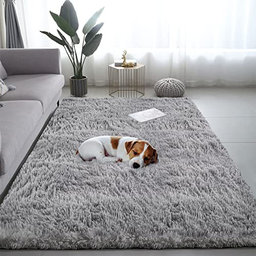 VOFUSHON Teppich Schlafzimmer 120 x 160 cm Grau Waschbare rutschfeste Teppiche Weich Flauschig Rug Wohnzimmerteppiche