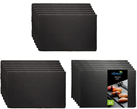 eGenuss 18 Assiettes à dessert en ardoise pour restaurants | Plateau de service professionnel en ardoise 30x20 cm