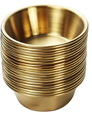 Thatyro 20Pcs Mini Stainless Steel Seasoning Dishes 2.3oz Dipping Sauce Bowls, Sushi Dipping Dishes for Individual Serving Condiments Meal Prep Snack Soy Dip Christmas Gifts(Gold)