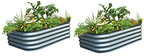 Garden Gear Original Veggie Bed Steel Raised Vegetable Flower Planter Trough Grow Bed Box Set up Six Shapes Outdoor Herb Garden (Steel Planter x2)