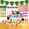 107 Pezzi Gonna Tavolo Hawaiana Tovaglia da Tavolo Set，Kit di Decorazioni per Feste Hawaiane，Foglie di Palma Fiori Hawaiani Cake Decorazioni, Perfette per la Spiaggia Estiva e Feste a Tema Hawaiano