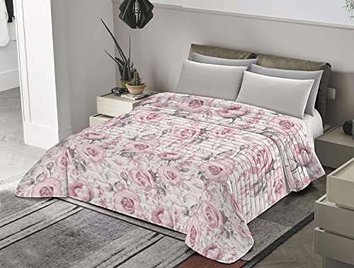 Banzaii Trapuntino Matrimoniale 250x260 cm Primaverile Estivo, Copriletto Leggero Trapuntato Imbottito Made in Italy - Giulia Rosa