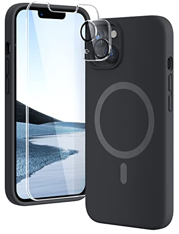 TOCOL Silicone for iPhone 13 Case 6.1-Inch, Fit for MagSafe, Liquid Silicone Multi-Color Slim Silky-Soft Touch Anti-Scratch Shockproof Protective Phone Cover, Black