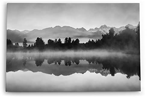 Paul Sinus Wandbild 120x80cm See Berge Landschaft Schwarz Weiß Bäume