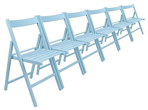 Harbour Housewares Beech Wood Folding Chairs - Denim Blue - 6x - Wooden Garden Chair Outdoor Seating Deck Seats Lightweight Foldable Dining Patio Furniture