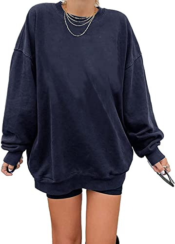 Tongmingyun Sweatshirt Damen Oversized Rundhals Pullover Ohne Kapuze | Langarm,Rundhals,Einfarbig,Casual,Loose Fit,Vintage,Teenager geeignet