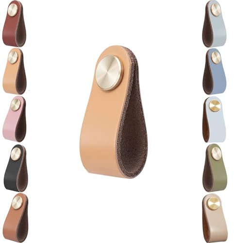 voleseni Leather Cabinet Knobs,2pcs Drawer Door Pulls Handles, Cupboard Cabinet Wardrobe Knobs, Anti-Collision Vintage Furniture Door Knobs for Kitchen Dresser