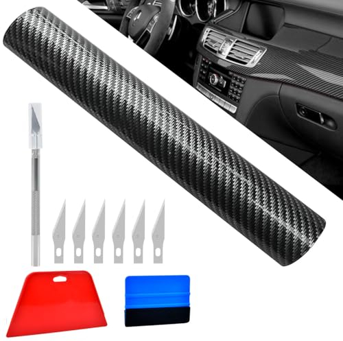 ANNTIM 30 * 300cm Carbon Folie Auto Mit Installationszubehör, Auto Folie Selbstklebend Folie Auto Außen Carbon Folie Glänzend Blasenfrei Lackschutzfolien Für Auto Und Motorrad DIY Laptops