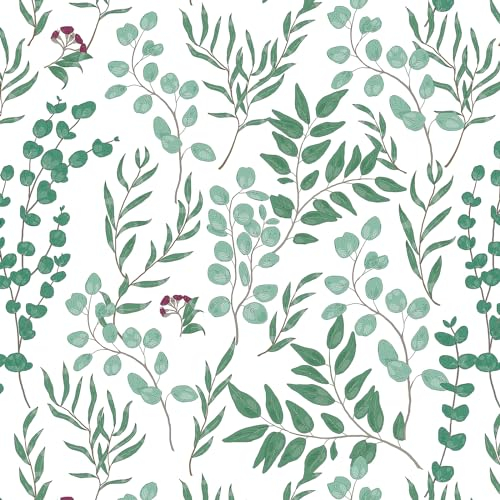 Yomshi Abziehen und Aufkleben, grüne Blättertapete, frischer Stil, selbstklebende Rückseite, Kunststoff, botanische, wasserfeste Vinylfolie für Wohnzimmer, Schlafzimmer, 41 x 300 cm