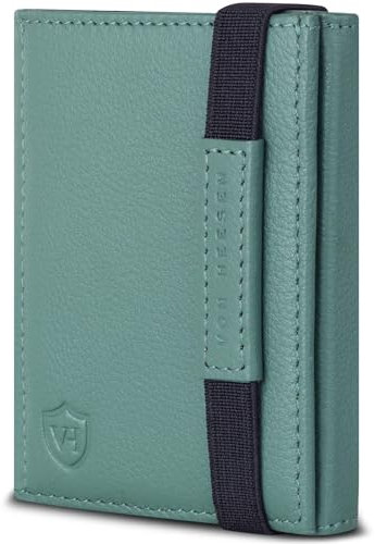 VON HEESEN Slim Wallet mit XL Münzfach & RFID-Schutz - Mini Geldbörse Herren & Damen - Kartenetui Kreditkartenetui - Portmonee Geldbeutel Portemonnaie klein Silver-Pine