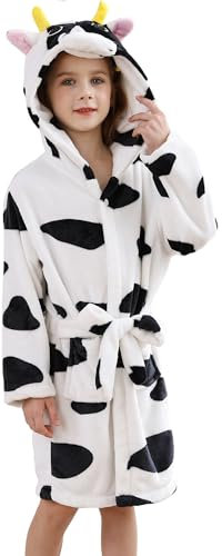 DELEY Unisex-Bademäntel für Jungen und Mädchen für Kleinkinder mit Kapuze Flanell-Nachtwäsche für Kinder im Kuh-Stil