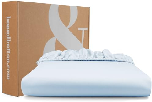 bo&button® Mako Satin Spannbettlaken | Echte Bio Luxusqualität | ALLE GRÖßEN für Matratzen & Boxspringbett Topper | 100% Baumwolle, GOTS & Fairtrade | 200x200 cm, 30 cm Höhe, Soft Blue Hellblau
