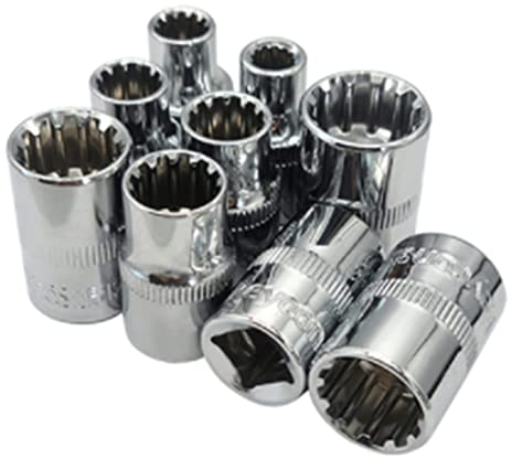 PLACKE 9 stücke 3/8inch Gangschloss Sockel CRV 12. Punkt-Steckdosen können for Hex-Doppel-Hex-Schrauben Handwerkzeuge verwendet Werden