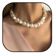 Jovono Vintage Baroque Pearl Choker Necklace Gold Large Pearl Necklace Chain Simple Beads Necklaces For Women