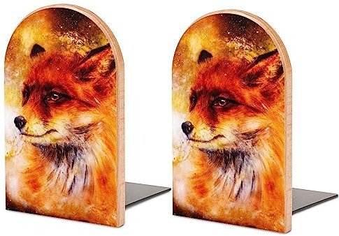 Wild Fox rote GalactPainting Buchstütze Premium Holz + Metall L-Form dekorative Buchstützen Buchstütze für Bücherregal Desktop Klassenzimmer Küche Zuhause