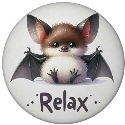 Baby Fledermaus Magnet rund mit Spruch Relax niedlich süß Comic-Stil Entspannung beruhigend perfekt relaxen