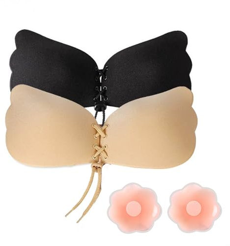 Dinglong Camicia Body Donna Reggiseno Adesivo Reggiseno Senza Spalline Reggiseno Senza Schienale Reggiseno con Design a 2 Pezzi Perfetto per Abiti da Costumi da Bagno Camicia Body Donna (Black, C)